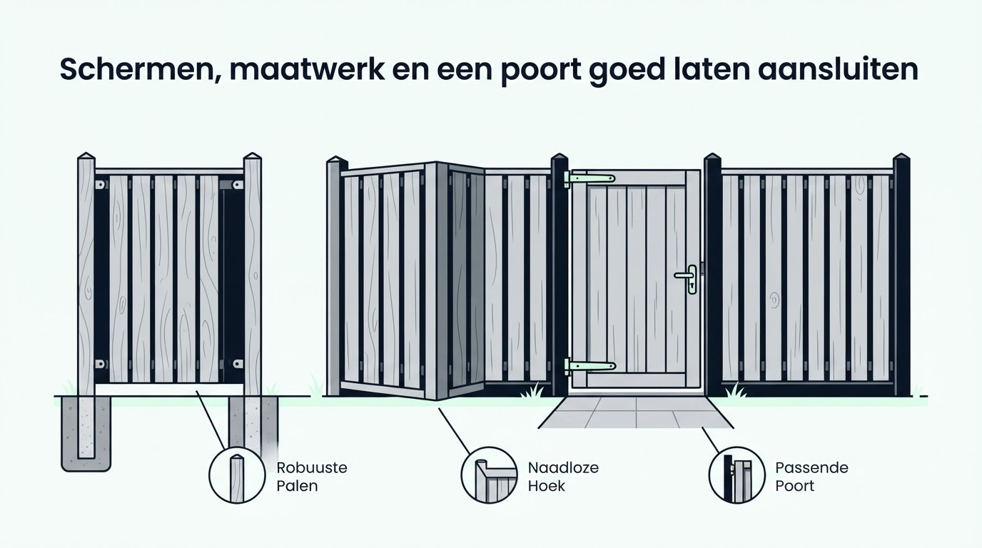 Schermen, maatwerk en een poort goed laten aansluiten