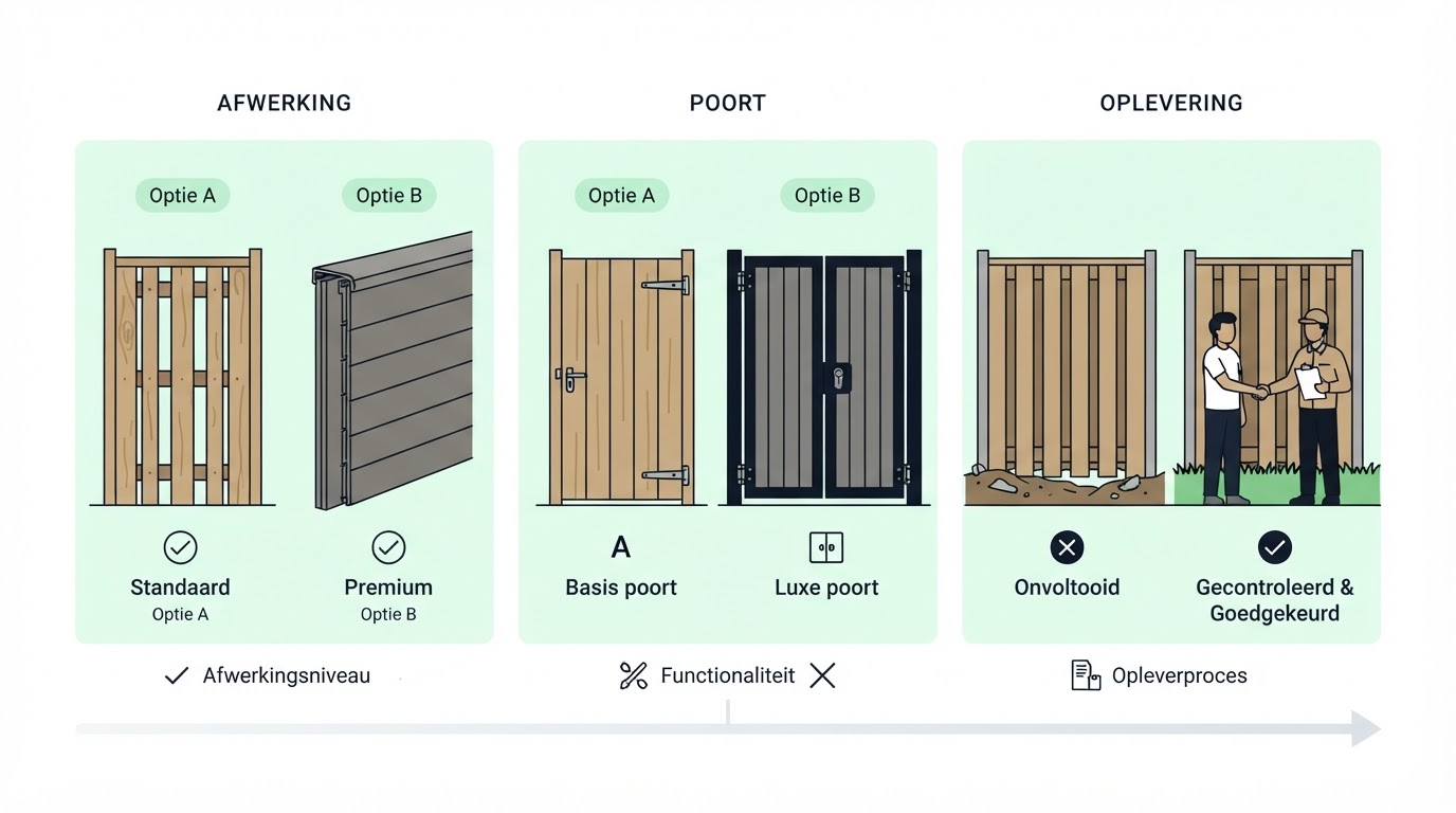 4. Vergelijk de afwerking, poort en oplevering
